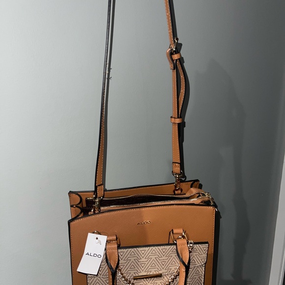 Aldo Tan and Cream Satchel with Chain Detail - Picture 3 of 5